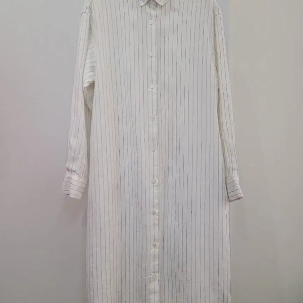 [BUNJANG] Muji 100% Linen Stripe Long Shirt Dress S / 무인양품 린넨100 스트라이프 셔츠 롱원피스 S사이즈