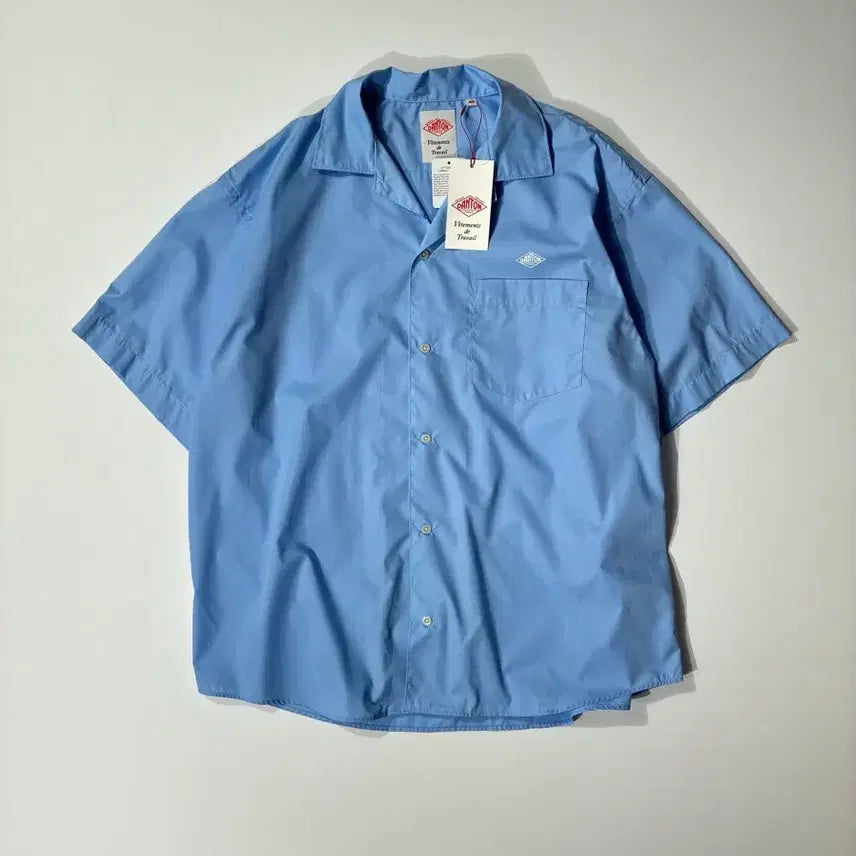 [BUNJANG] DANTON Back Logo Short Sleeve Work Shirt Blue Size 40 / DANTON 단톤 백로고 반팔 워크 셔츠 블루 40사이즈