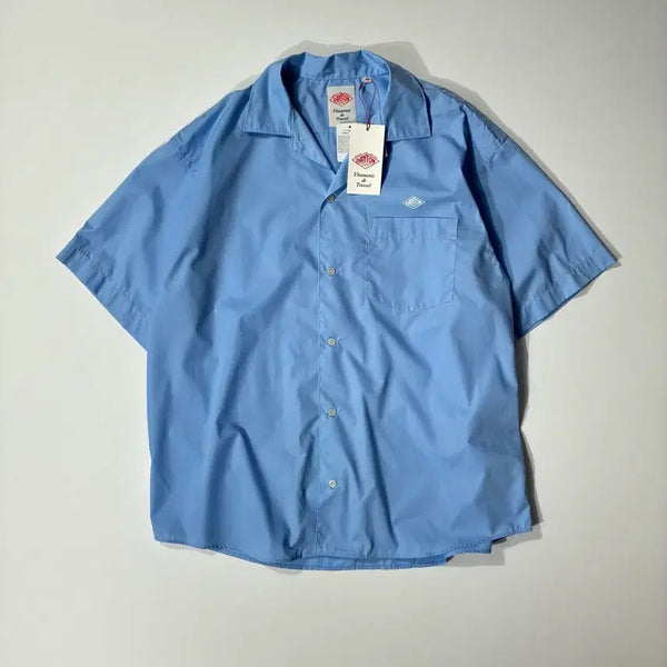 [BUNJANG] DANTON Back Logo Short Sleeve Work Shirt Blue Size 40 / DANTON 단톤 백로고 반팔 워크 셔츠 블루 40사이즈