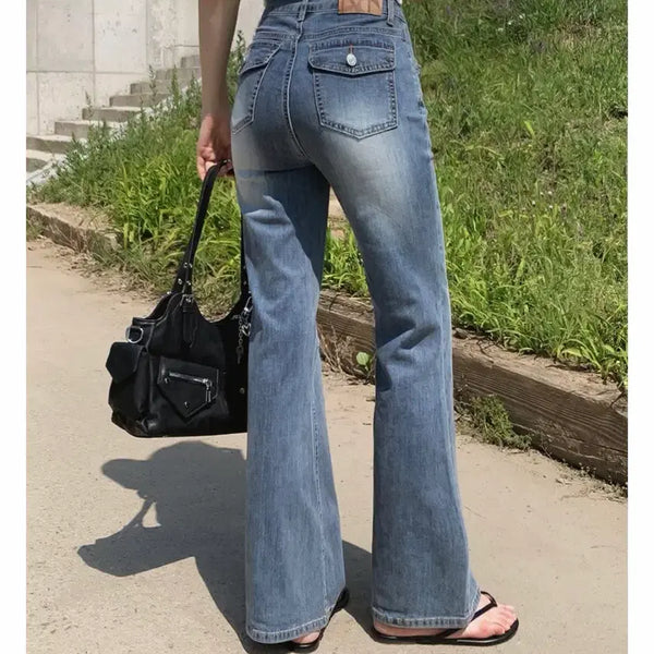 [BUNJANG] Women's Mid-Wash Low-Rise Bootcut Jeans / M 로우라이즈 중청 부츠컷 데님 청바지