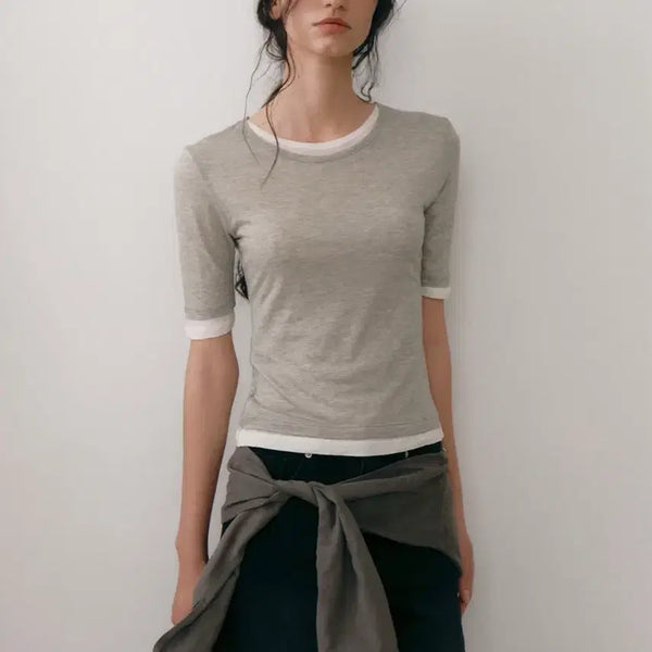 [BUNJANG] Low Tide Layered T-Shirt / 로우타이드 레이어드 티셔츠 여성반팔블라우스 여름블라우스 레이어드셔츠