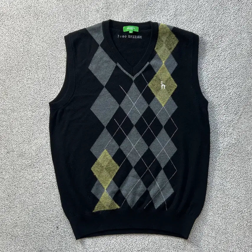 [BUNJANG] Hazzys Golf Men's Argyle Knit Vest Black Size 100 / [정품]헤지스 골프 남성 아가일 니트 조끼 블랙 100