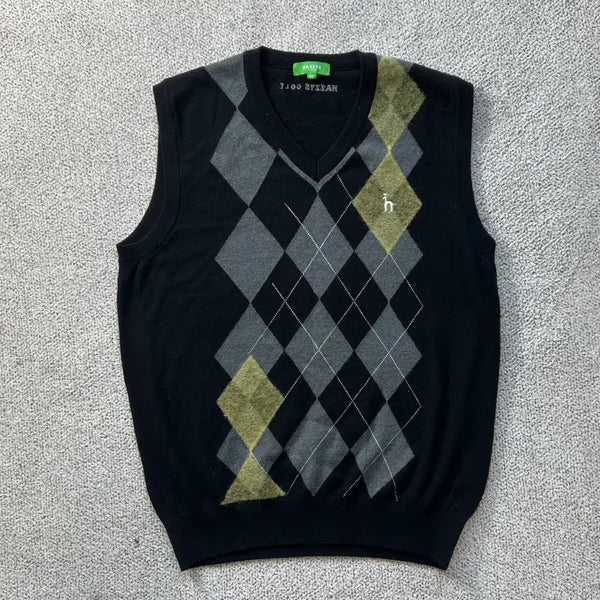 [BUNJANG] Hazzys Golf Men's Argyle Knit Vest Black Size 100 / [정품]헤지스 골프 남성 아가일 니트 조끼 블랙 100