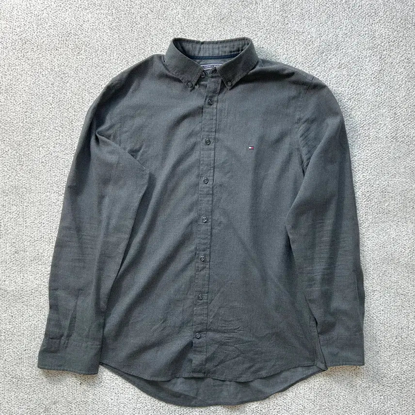 [BUNJANG] Tommy Hilfiger Men's Charcoal Plaid Long Sleeve Shirt M / 타미힐피거 남성 잔체크 셔츠 긴팔 남방 차콜 M