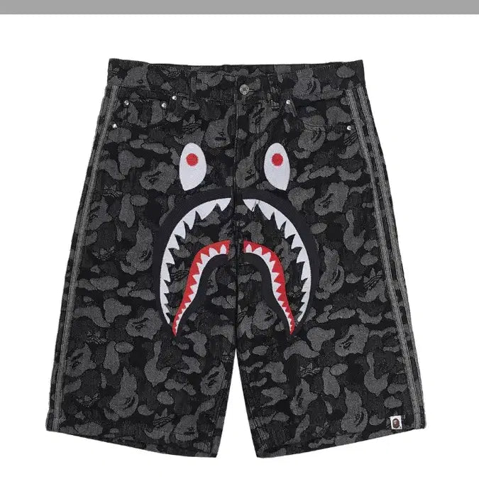 [BUNJANG] Adidas x BAPE Shark Denim Shorts Black XS / 아디다스 x 베이프 샤크 데님 쇼츠 블랙 xs