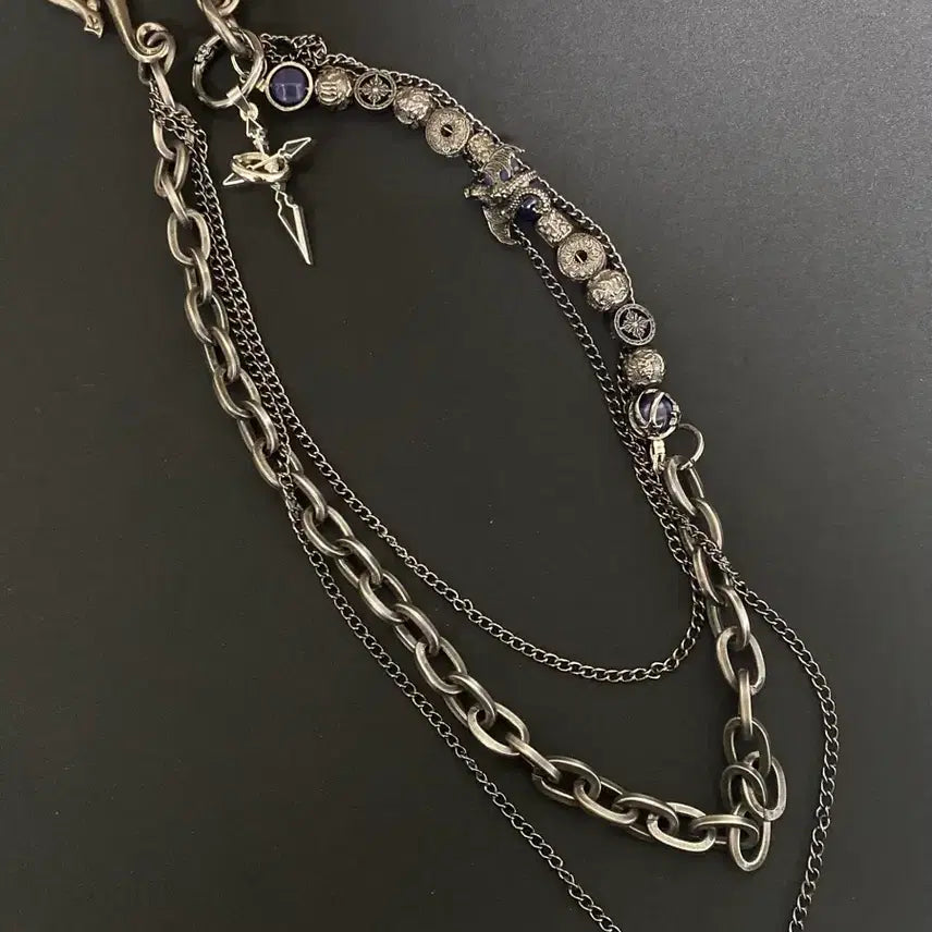 [BUNJANG] Vintage Blue Bead Metal Pants Chain / 빈티지 블루비즈 메탈 팬츠 체인