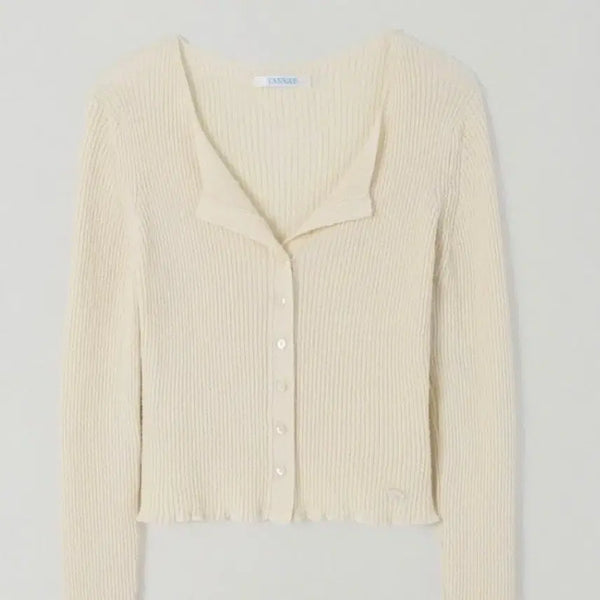 [BUNJANG] Thanat Open Collar Knit Cardigan / 타낫 오픈 카라 니트 가디건 골지 아이보리 레이어드 단추 카라니트 브이넥