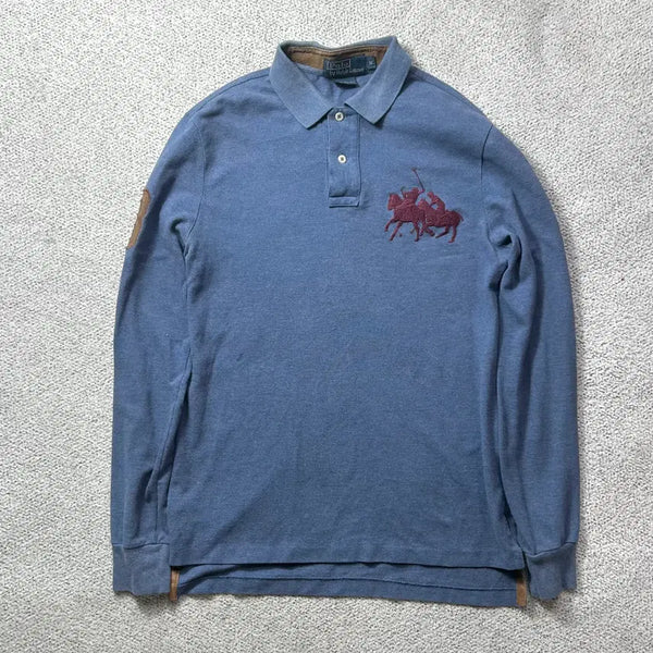[BUNJANG] Polo Ralph Lauren Triple Pony Vintage Long Sleeve Polo Shirt Blue M / 폴로 랄프로렌 트리플포니 빈티지 긴팔 카라티 블루 M