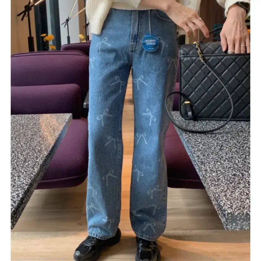 [BUNJANG] Ribbon Detail Denim Pants (Size S) / 택달린새상품) 리본 데님 팬츠 s