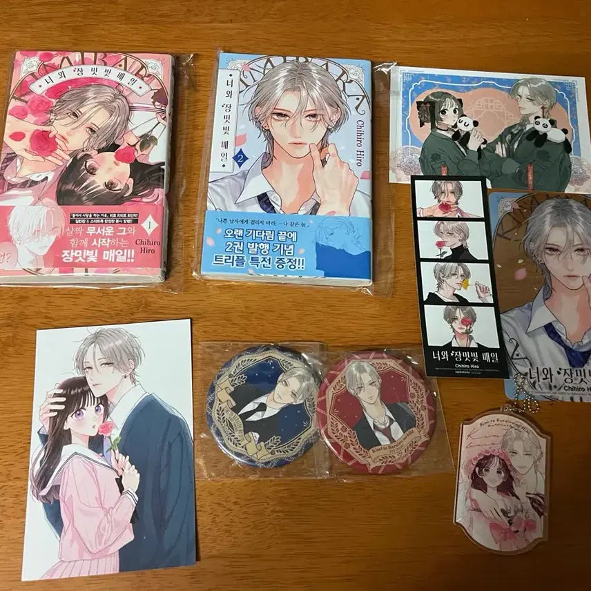 [BUNJANG] Your Rose-Tinted Days First Edition Acrylic Keyring & Can Badge Set / 너와 장밋빛 매일 올초판1,2 아크릴 키링 캔뱃지