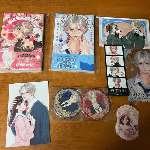[BUNJANG] Your Rose-Tinted Days First Edition Acrylic Keyring & Can Badge Set / 너와 장밋빛 매일 올초판1,2 아크릴 키링 캔뱃지