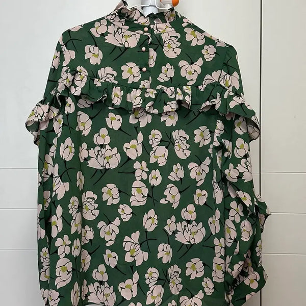 [BUNJANG] BLACKNAVY Floral Frill Blouse Green / @7/12까지할인@BLACKNAVY 플로럴 프릴 블라우스 그린