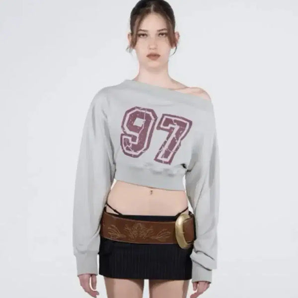 [BUNJANG] Sculptor 97 Off-Shoulder Crop Sweatshirt Sage / 스컬프터 97 오프숄더 크롭 맨투맨 세이지