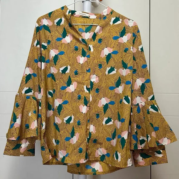[BUNJANG] Yellow Pattern Frill Blouse / @7/7까지할인@노란색 패턴 프릴 블라우스