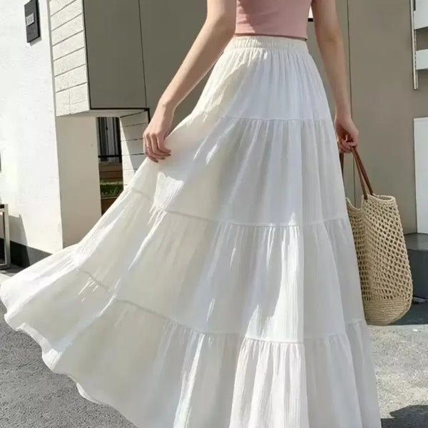[BUNJANG] White Tiered Chiffon Silk Skirt / 화이트 캉캉 쉬폰 실크 찰랑스커트
