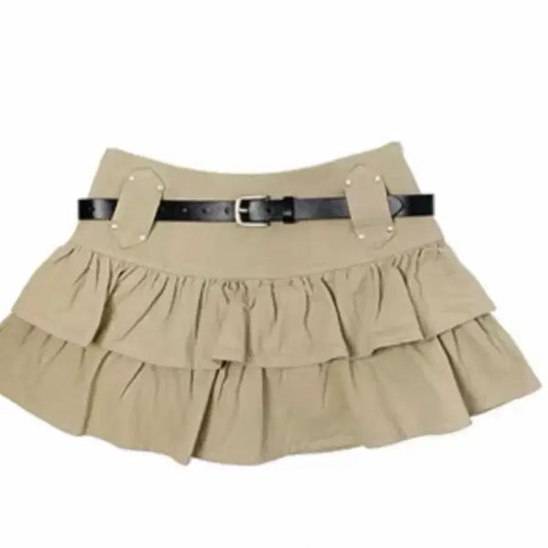 [BUNJANG] Beige Frill Belt Skirt / 시착)베이지 프릴 벨트 스커트