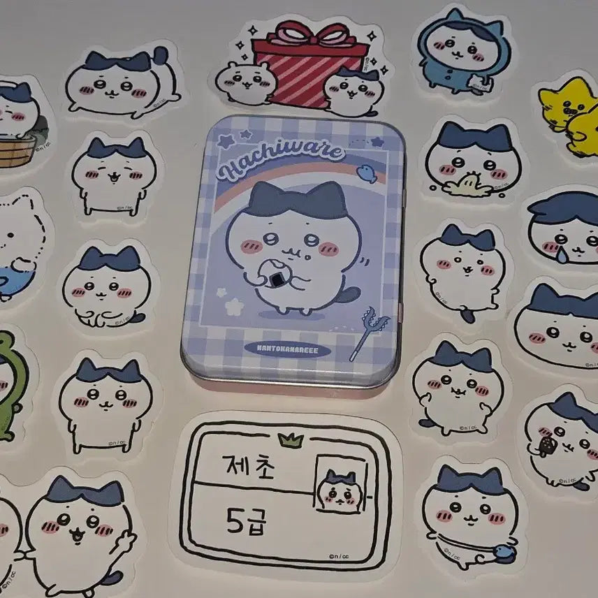 [BUNJANG] Chiikawa Hachiware Tin Case + 20 Piece Stickers Set / 치이카와 하치와레 틴케이스 + 조각스티커 20장 세트