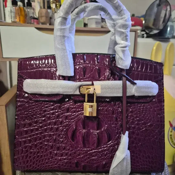 [BUNJANG] Purple Crocodile Pattern Leather Bag / 퍼플 악어 패턴 소가죽백( 새상품)