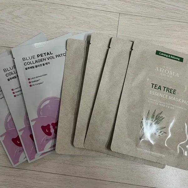 [BUNJANG] The Aroma Shop Tea Tree Essence Mask Pack & Blue Petal Collagen Ball Patch Bundle / 마스크팩 7개 일괄 : 티트리 (4개) + 볼패치 (3개)