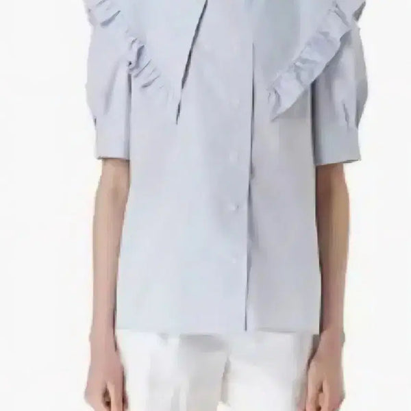 [BUNJANG] Lucky Chouette Frill Collar Long Sleeve Shirt Light Blue / 럭키슈에뜨 프릴 칼라  셔츠 라이트 블루38