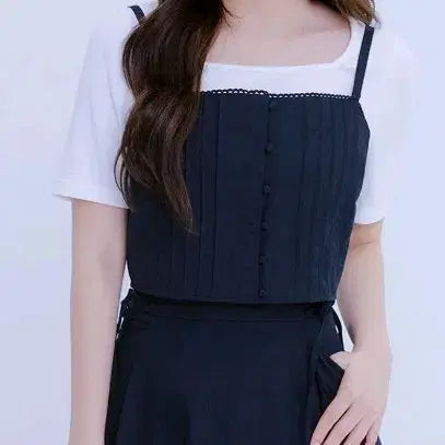 [BUNJANG] Roem Pintuck Bustier and Ribbon Flare Long Skirt Set / 로엠 핀턱 뷔스티에, 리본 플레어 롱스커트
