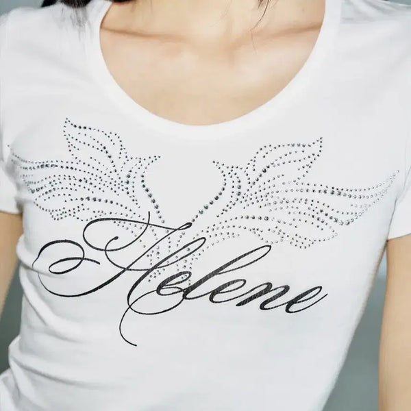 [BUNJANG] Helene Paris Angel Lettering Cubic Half T-shirt White / 헬레네파리스 엔젤 레터링 큐빅 하프 티셔츠 [화이트]
