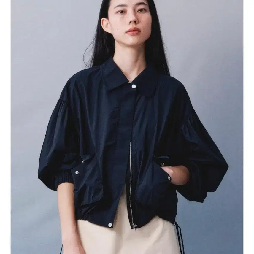 [BUNJANG] KUHOplus Puff Sleeve Windbreaker Jacket Jumper Black / 구호플러스 바람막이 자켓 점퍼