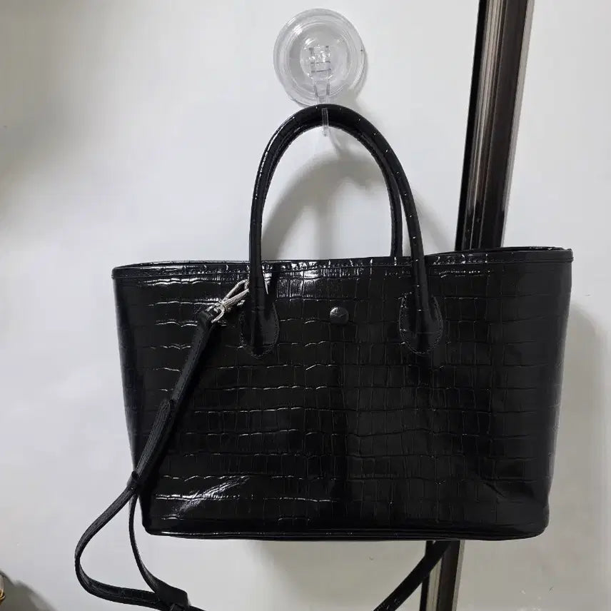 [BUNJANG] Black Crocodile Pattern Tote Bag Shoulder Bag / 블랙 악어 무늬 토트백 숄더백