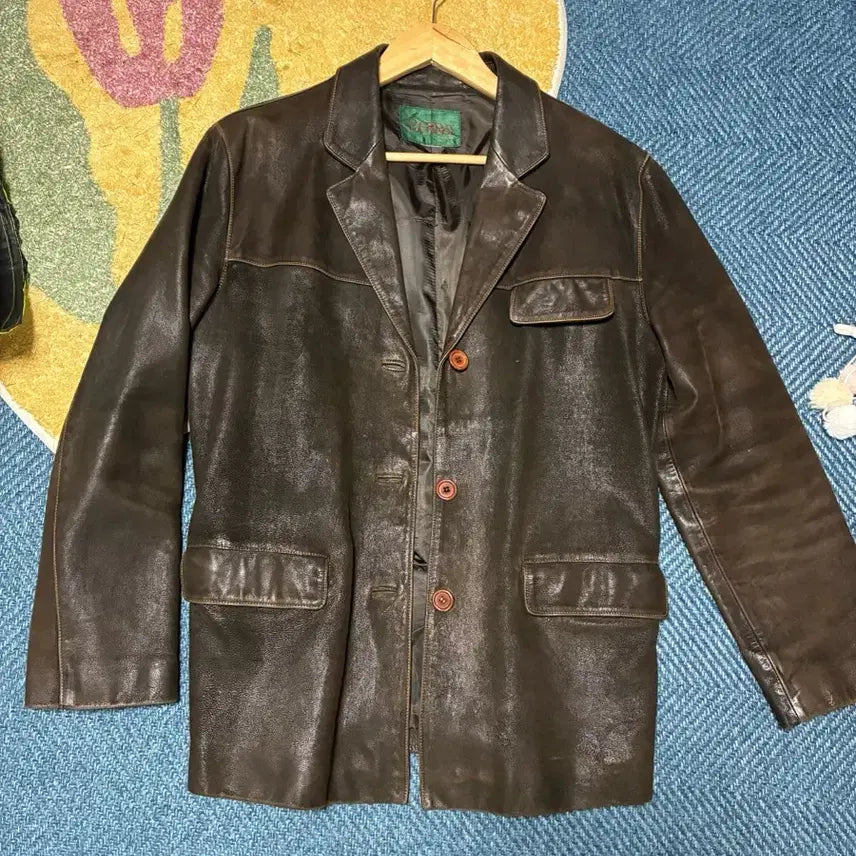 [BUNJANG] Dark Brown Genuine Leather Blazer - Size 100 / 소가죽 블레이저 100 다크 브라운 희귀