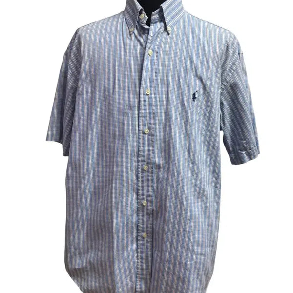[BUNJANG] Polo Ralph Lauren Blake Fit Sky Blue Check Short Sleeve Button-Down Shirt / 폴로 랄프로렌 블레이크핏 스카이블루 버튼다운 반팔 체크셔츠