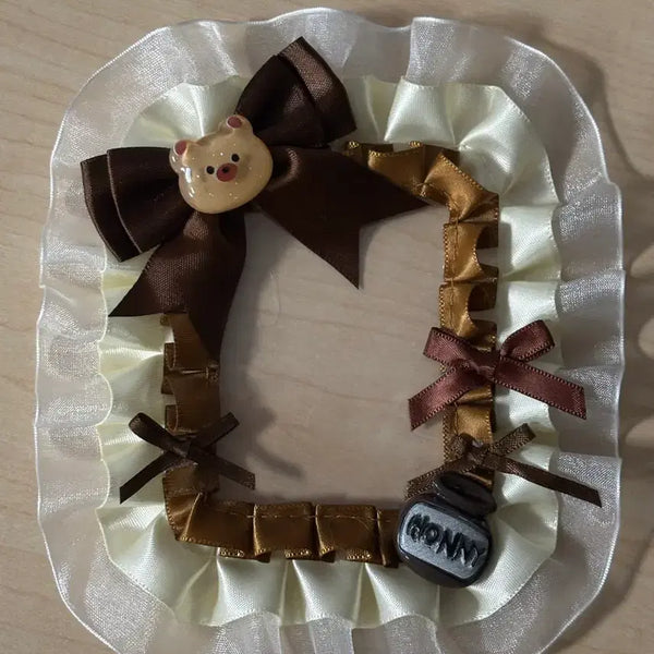 [BUNJANG] Bear Lace Top Loader Holder Brown / 곰돌이 레이스 탑꾸 :: 탑로더 포카홀더 브라운 갈색