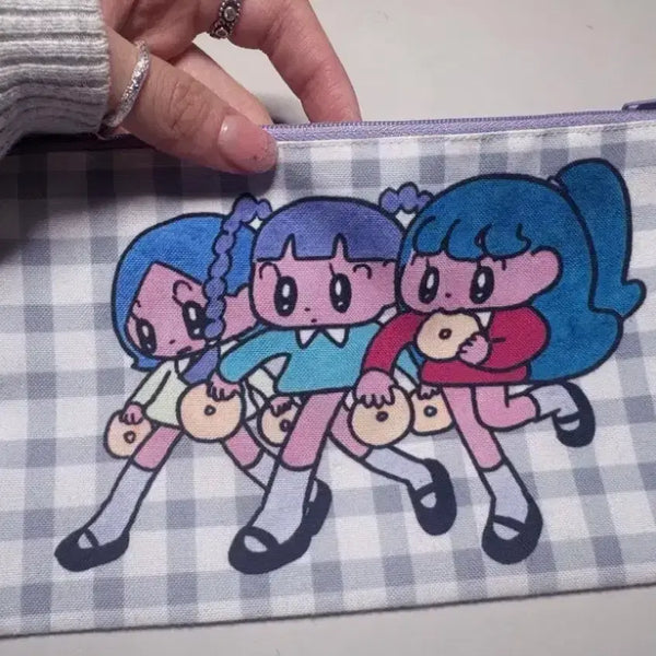[BUNJANG] Monochi Cheetah Printing Checkered Pouch / 모뇨치타 프린팅 체크무늬 파우치