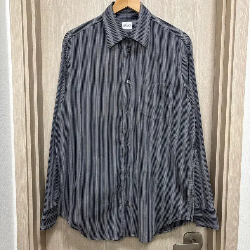 [BUNJANG] Giorgio Armani Collezioni Striped Cotton Blend Shirt M (100-105) / 아르마니 꼴레지오니 스트라이프 셔츠M/100~105