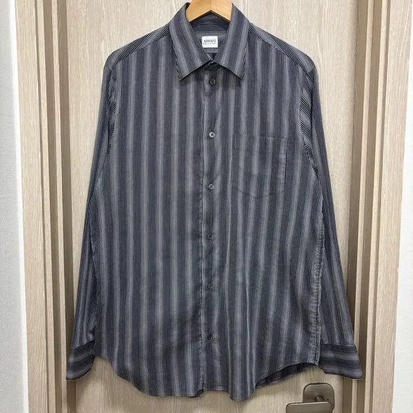 [BUNJANG] Giorgio Armani Collezioni Striped Cotton Blend Shirt M (100-105) / 아르마니 꼴레지오니 스트라이프 셔츠M/100~105