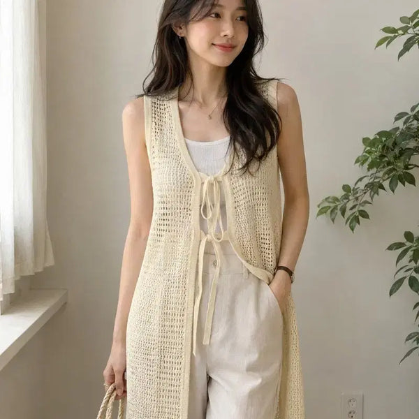 [BUNJANG] HONEYSUCKLE ROSE Long Mesh Knit Vest (Ivory) / [L] HONEYSUCKLE ROSE 롱 그물 니트 베스트 (아이보리)