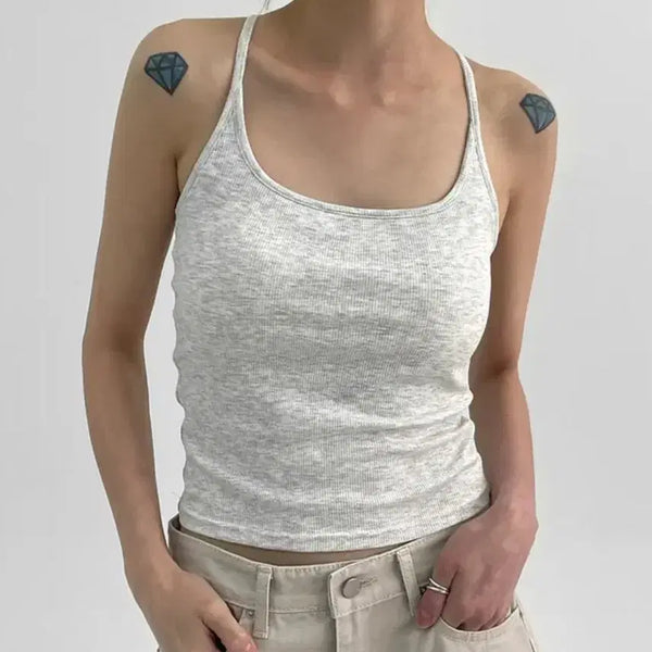 [BUNJANG] Belltum Semi-Crop Sleeveless Top (Built-in Cups) / (새상품) 에이블리 지그재그 블랙업 벨텀 세미크롭 나시 (캡내장)