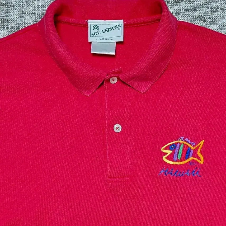 [BUNJANG] SGT. LEISURE 90s Embroidered Hawaii Collar T-Shirt / [L] 90s SGT. LEISURE 자수 카라티 Made in USA