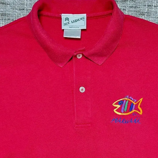 [BUNJANG] SGT. LEISURE 90s Embroidered Hawaii Collar T-Shirt / [L] 90s SGT. LEISURE 자수 카라티 Made in USA