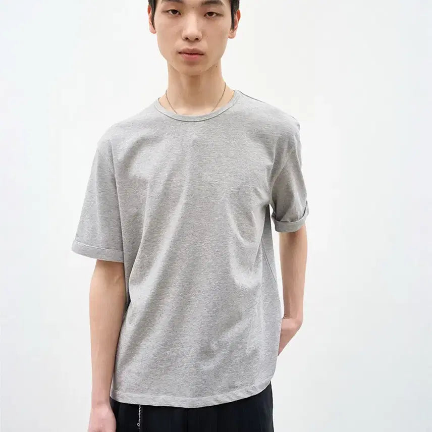 [BUNJANG] After Pray Curfed Sleeve T-shirt Melange Grey / 애프터프레이 커프드 슬리브 티셔츠 멜란지 그레이