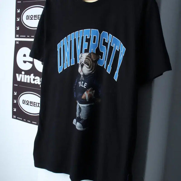 [BUNJANG] Yale Bulldog Big Logo Short Sleeve T-Shirt Black / (M-L) 예일 반팔 티셔츠 빅로고 불독 블랙 올드스쿨-7D56