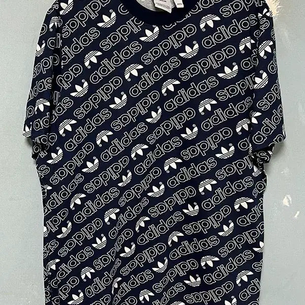[BUNJANG] Adidas Originals Monogram Print Men's Short Sleeve T-Shirt Navy L / 아디다스 오리지널스 모노그램 프린트 남자 반팔티 네이비 L 95-100