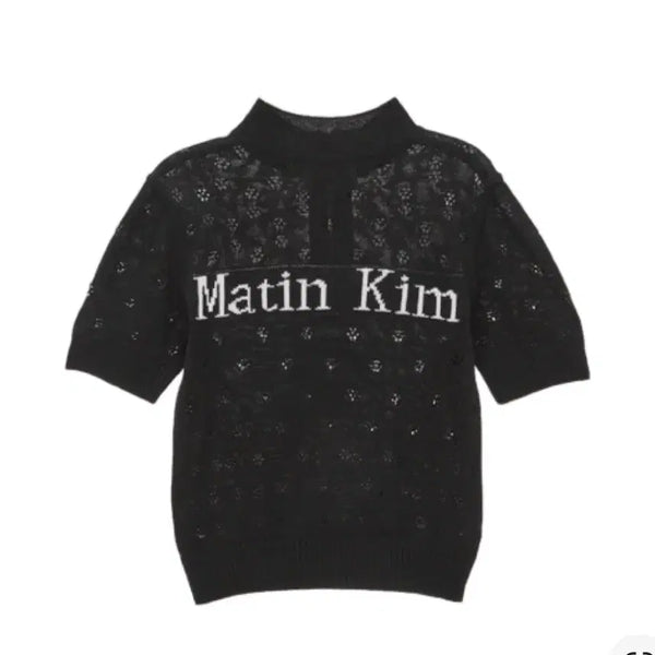 [BUNJANG] Matinkim Crochet Half Zip-Up Knit Top Black/Ivory / (새상품) 마뗑킴 크로쉐 하프 집업 니트탑 블랙/아이보리