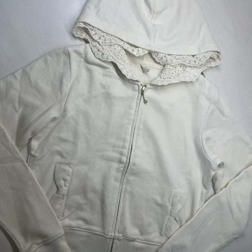 [BUNJANG] Lace Ribbon Hoodie Zip-up / (오늘만) 레이스 리본 후드 집업