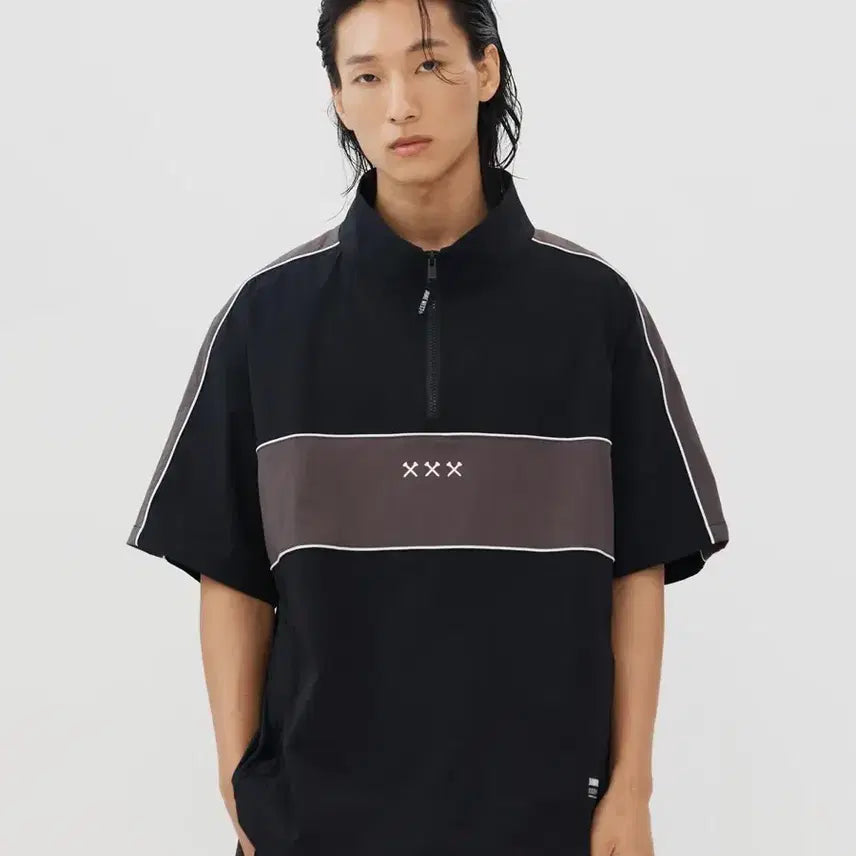 [BUNJANG] Jamie West Half Zip Collar Short Sleeve T-Shirt / 제이미웨스트 하프집업 카라 반팔 티셔츠 새제품 싸게 팔아요