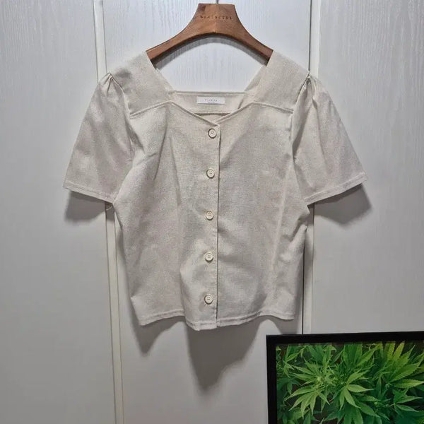 [BUNJANG] Square Neck Short Sleeve Blouse / (세일)(새상품)스퀘어넥 반팔 블라우스