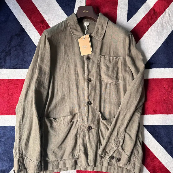 [BUNJANG] ALTEA Garment Dyed Linen Chore Jacket Khaki XL / ALTEA(알테아)/가먼트다잉 린넨 초어자켓 카키컬러/XL사이즈 판매