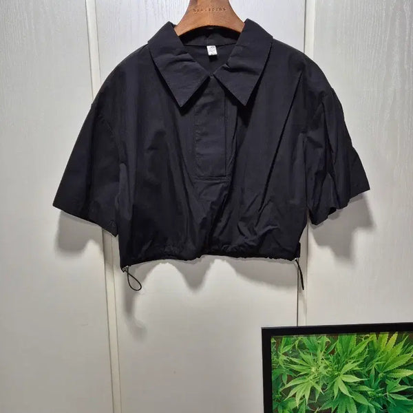 [BUNJANG] String Cropped Shirt Black / (세일)(새상품)밑단스트링 크롭 셔츠 블랙