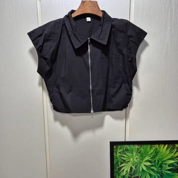 [BUNJANG] Black Two-Way Zipper Zip-Up Shirt / (세일)(새상품)블랙 투웨이지퍼 집업 셔츠