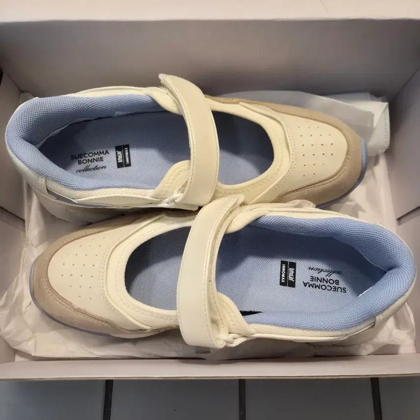 [BUNJANG] Suecomma Bonnie White Lavender Colorblock Strap Mary Jane Sneakers / 수콤마보니 화이트 라벤더 배색 스트랩 메리제인 스니커 235