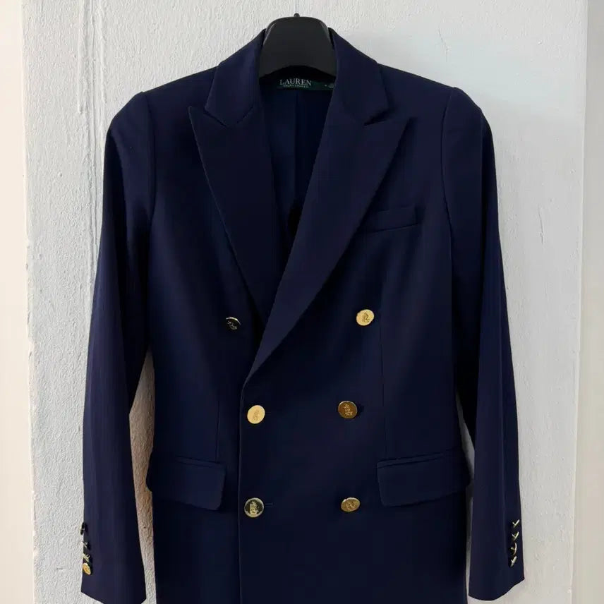 [BUNJANG] Lauren Ralph Lauren Women's Navy Gold Button Double Blazer Jacket / 로렌 랄프로렌 금장 더블 블레이져 자켓